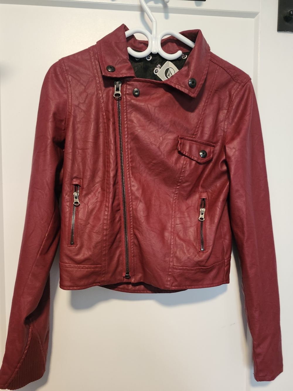 Red Volcom Moto Jacket | Asymmetrical Zip | Cropped Statement Jacket